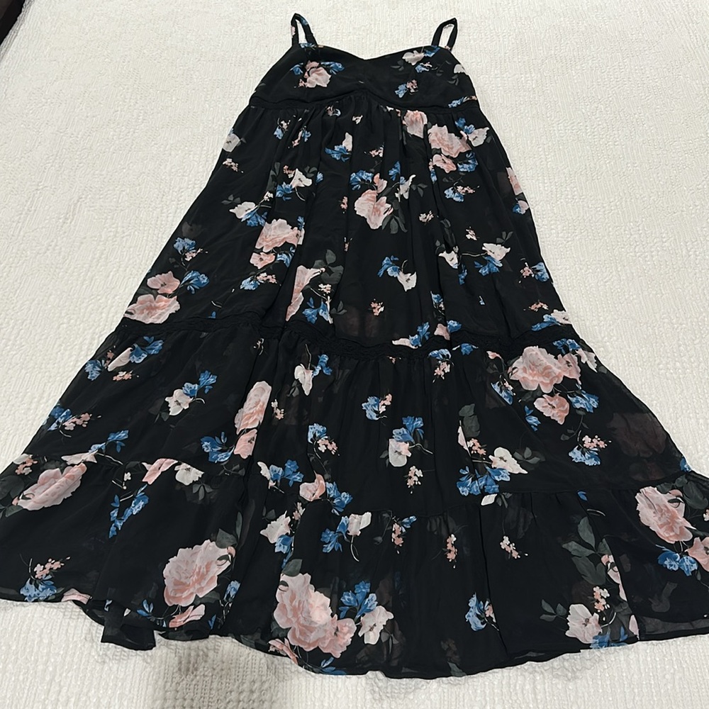 TORRID Black Floral Crochet Chiffon Tiered Maxi Dress Boho Babydoll Womens 1X - Picture 9 of 11